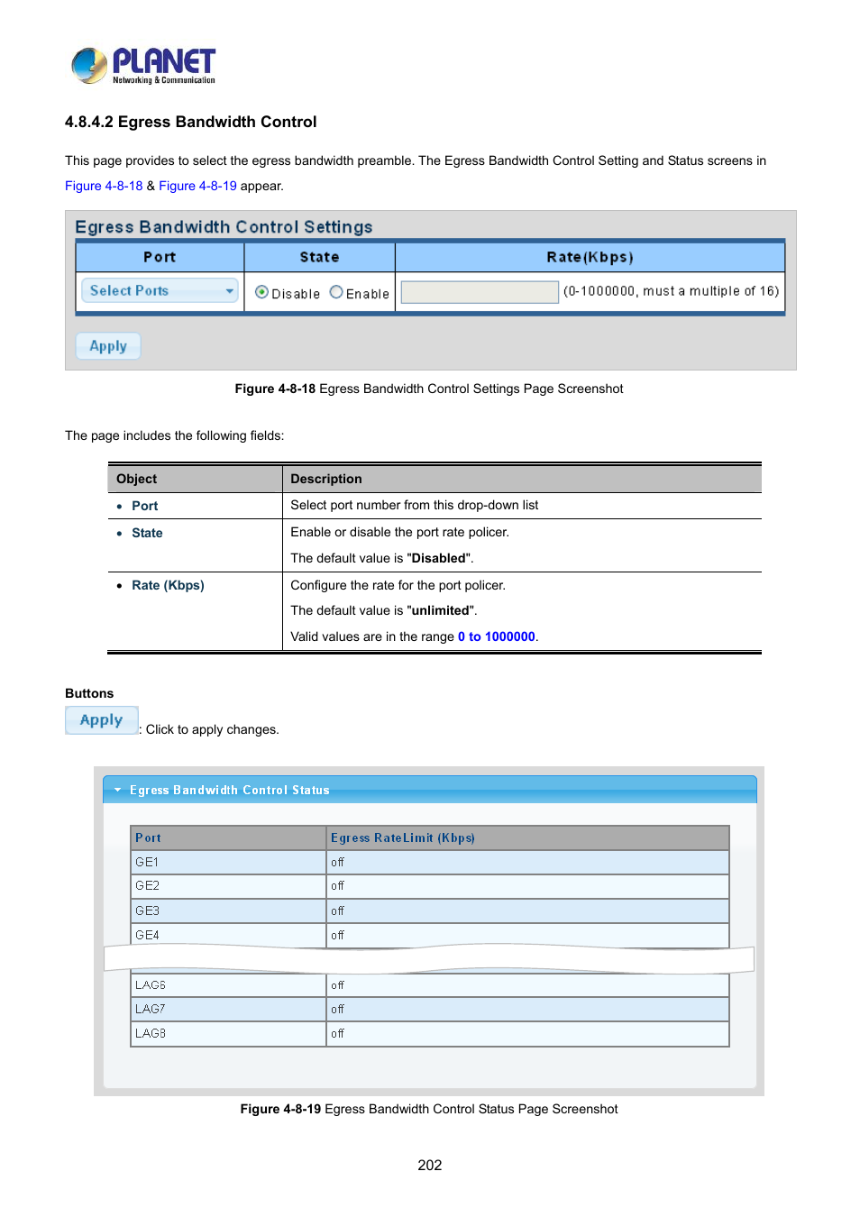 2 egress bandwidth control | PLANET LRP-822CS User Manual | Page 202 / 346