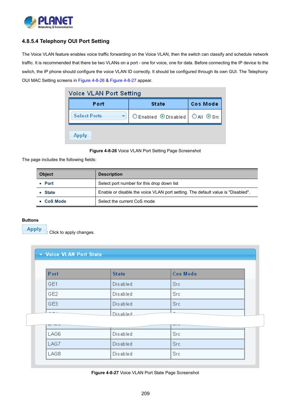 4 telephony oui port setting | PLANET LRP-822CS User Manual | Page 209 / 346