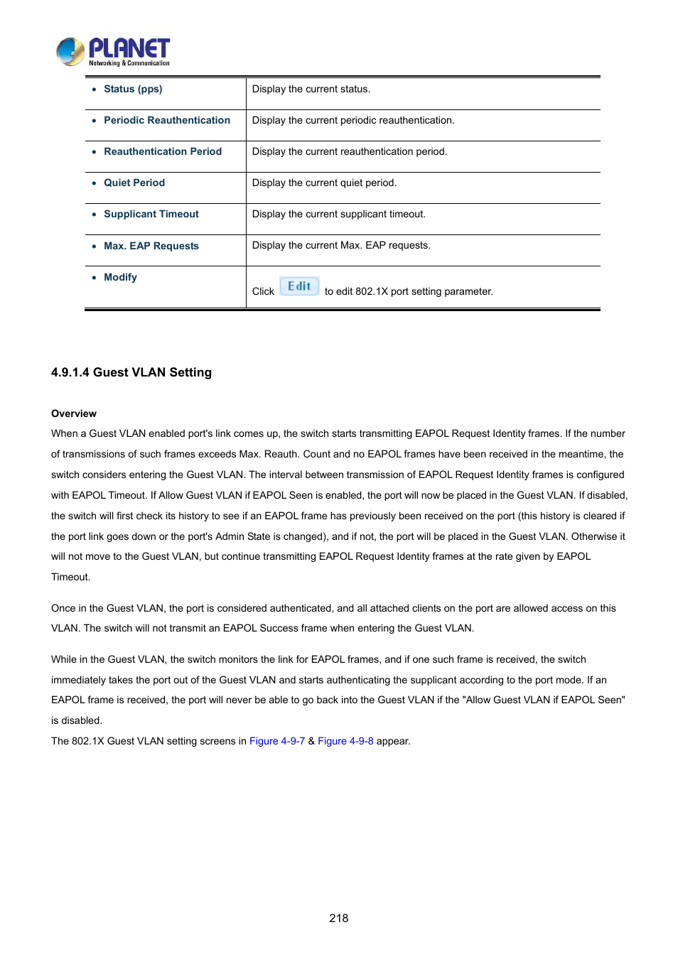 4 guest vlan setting | PLANET LRP-822CS User Manual | Page 218 / 346