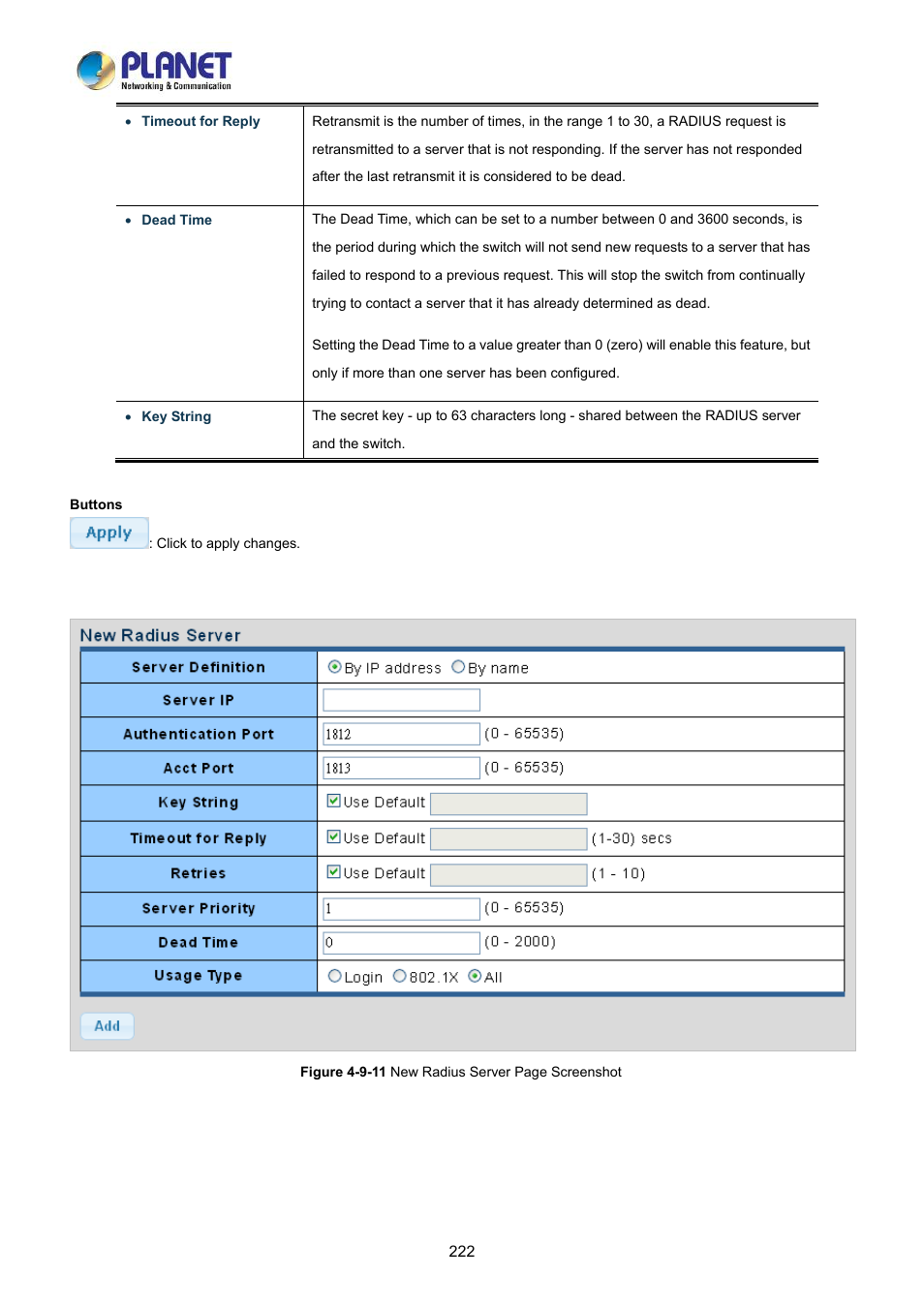 PLANET LRP-822CS User Manual | Page 222 / 346