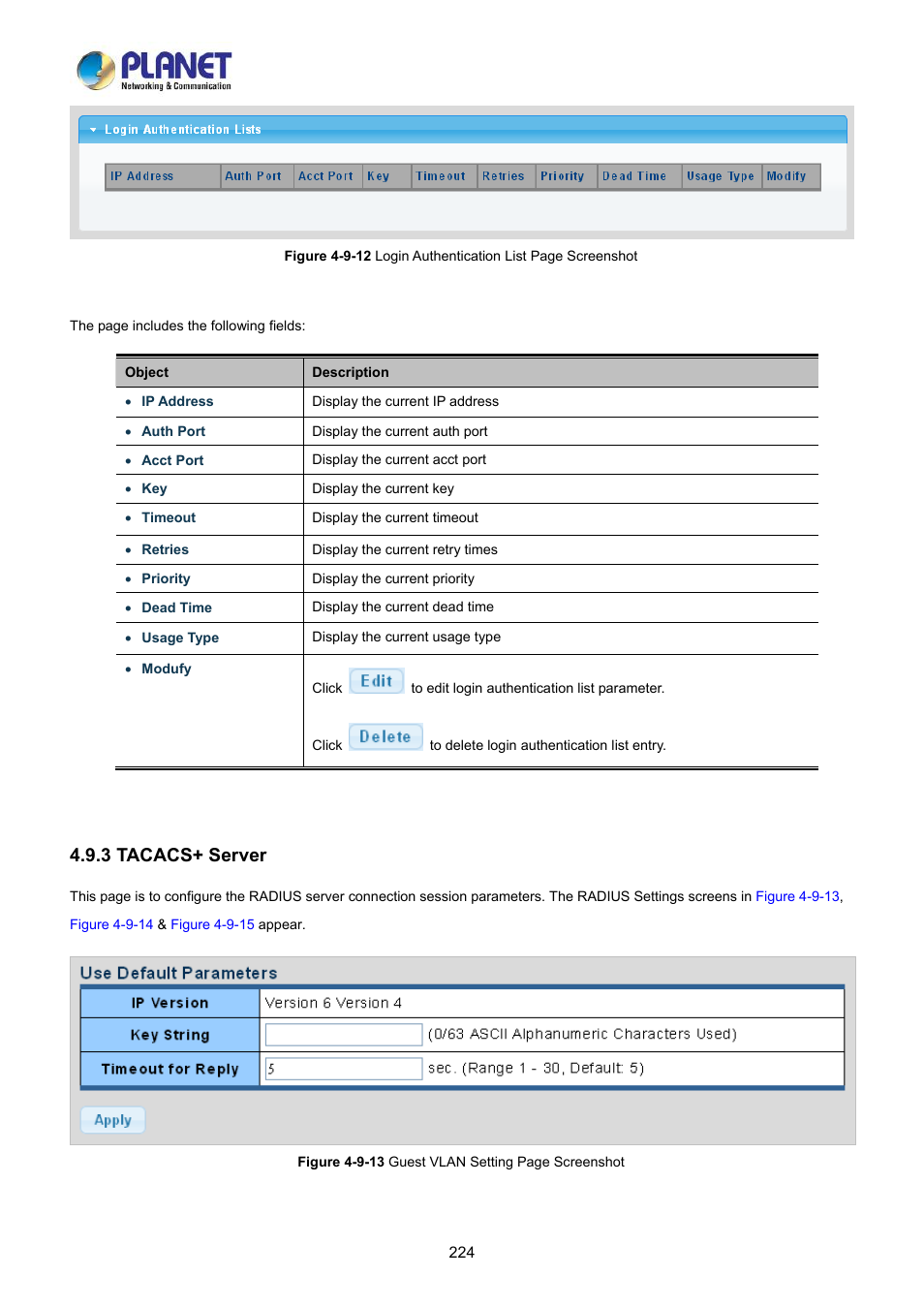 3 tacacs+ server | PLANET LRP-822CS User Manual | Page 224 / 346