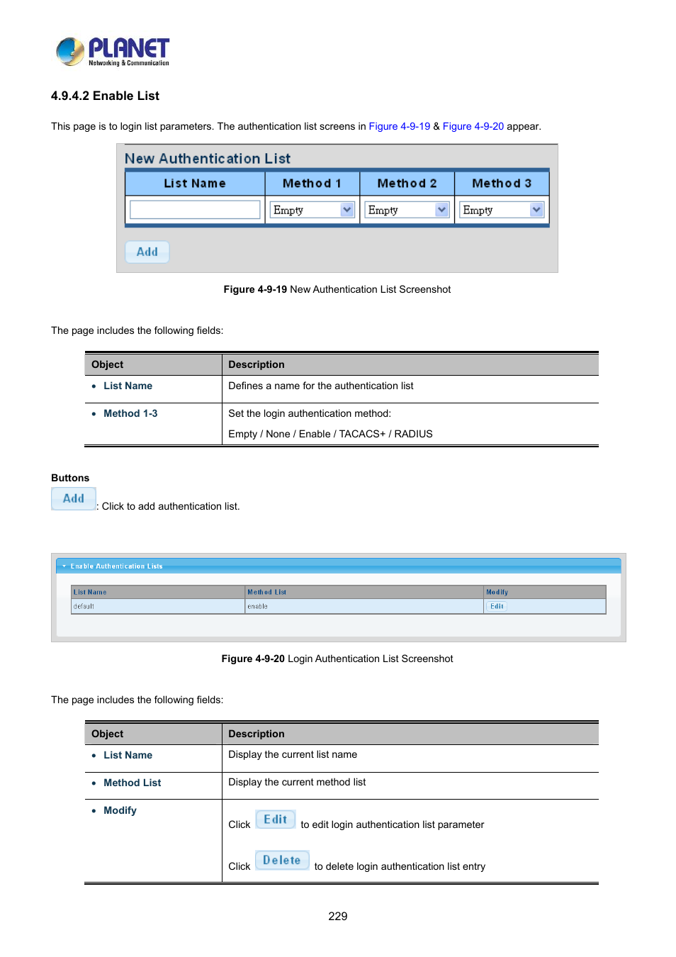 2 enable list | PLANET LRP-822CS User Manual | Page 229 / 346