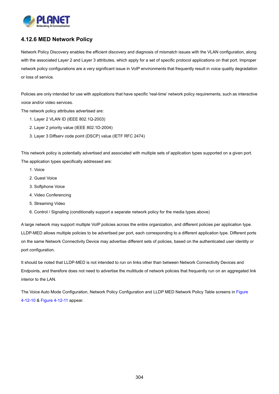 6 med network policy | PLANET LRP-822CS User Manual | Page 304 / 346