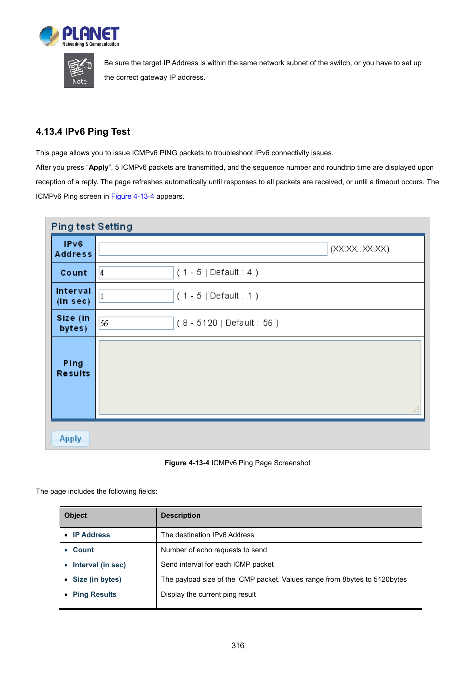 4 ipv6 ping test | PLANET LRP-822CS User Manual | Page 316 / 346