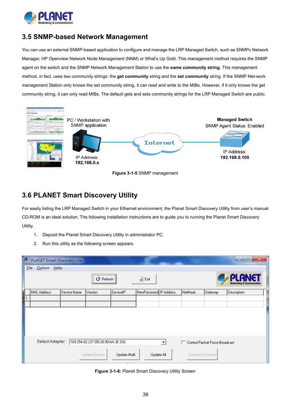 5 snmp-based network management, 6 planet smart discovery utility | PLANET LRP-822CS User Manual | Page 39 / 346