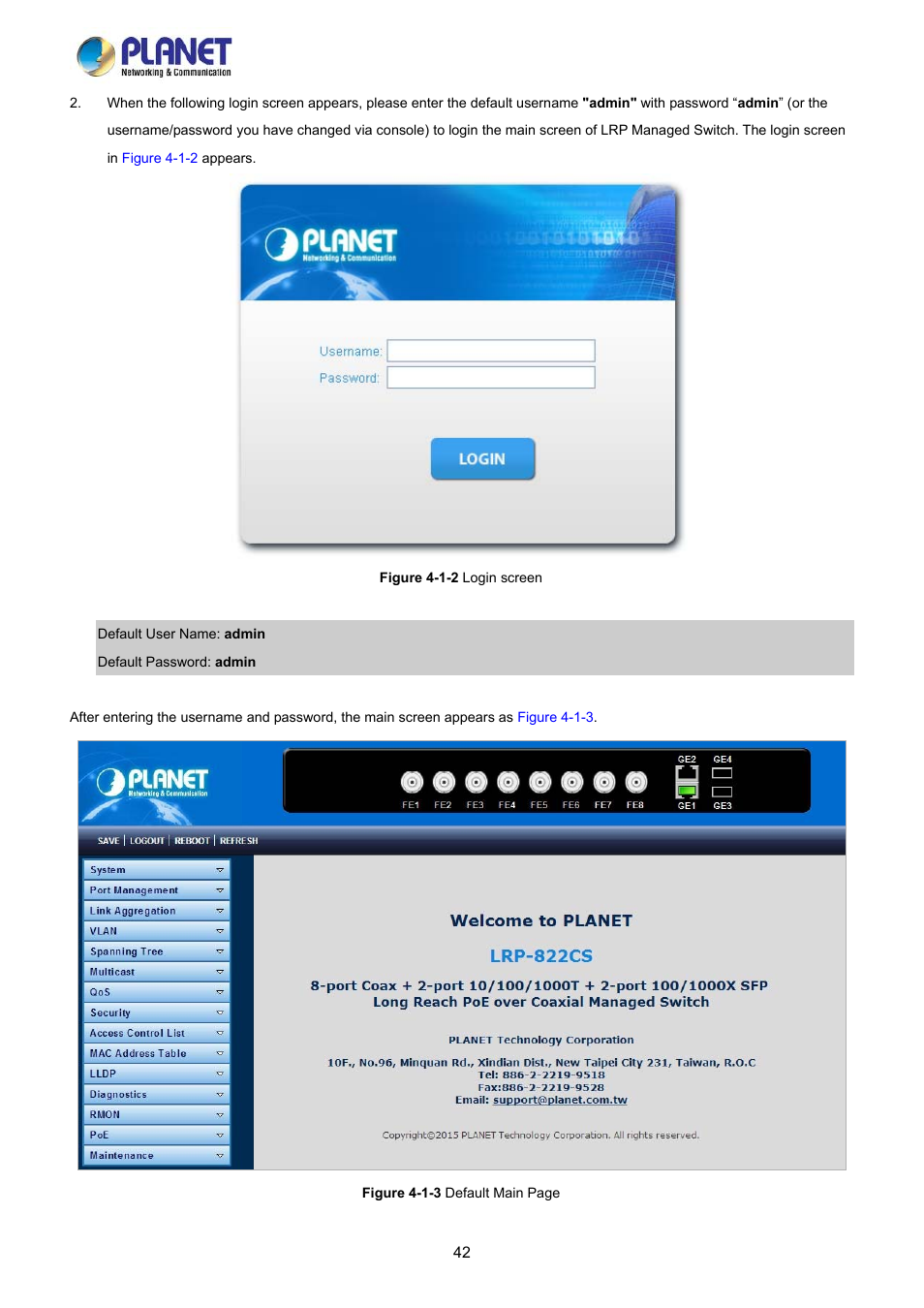 PLANET LRP-822CS User Manual | Page 42 / 346