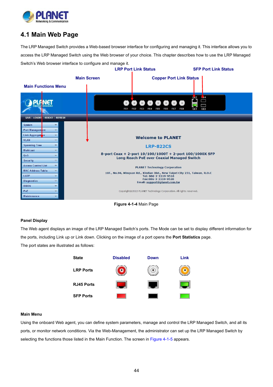 1 main web page | PLANET LRP-822CS User Manual | Page 44 / 346