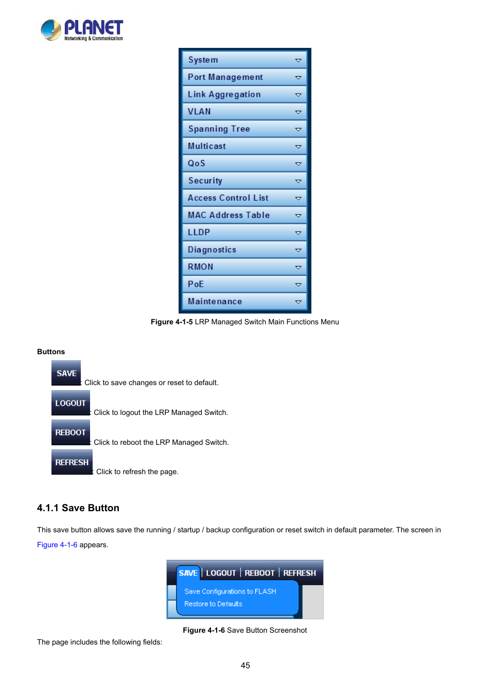 1 save button | PLANET LRP-822CS User Manual | Page 45 / 346