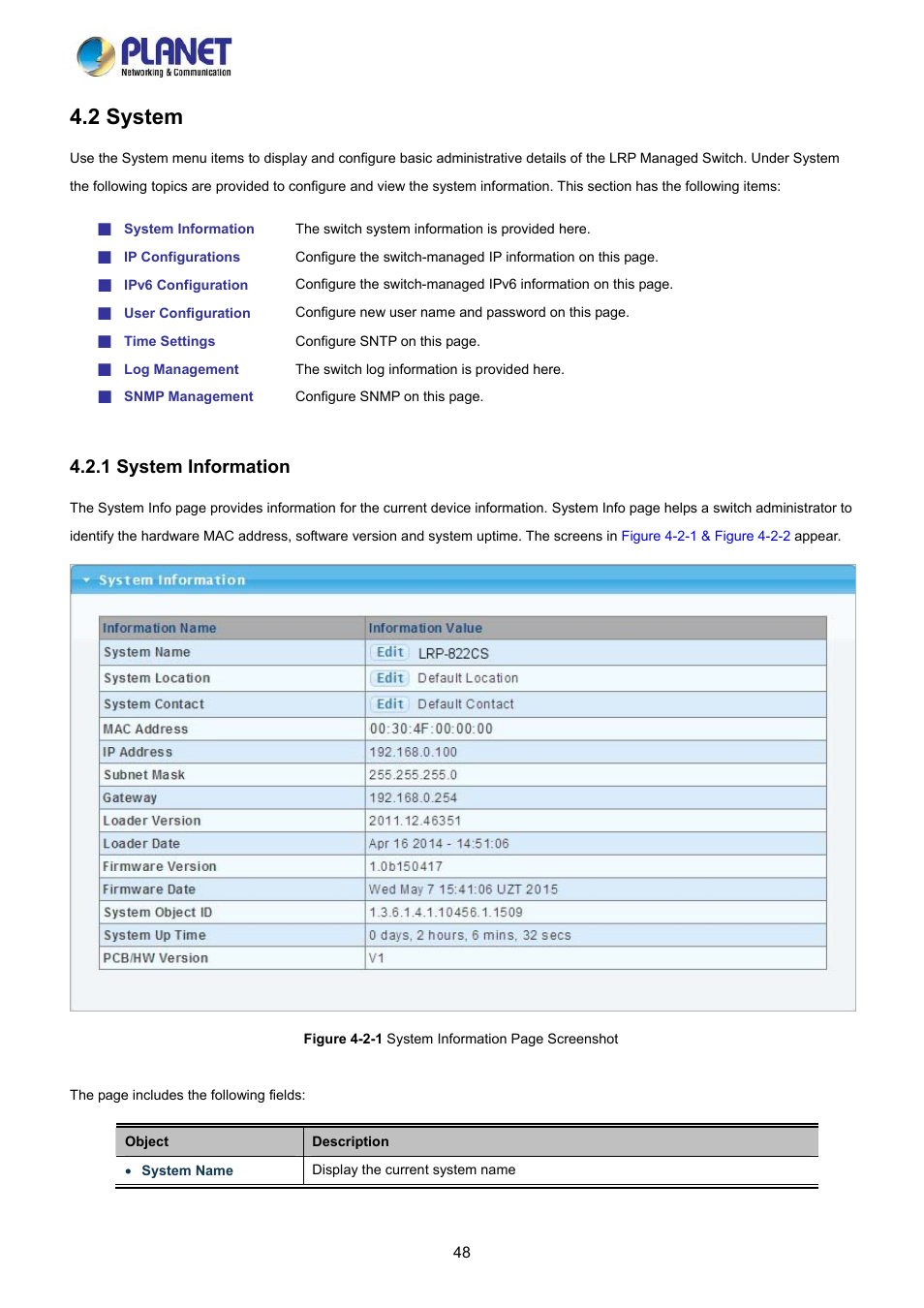 2 system, 1 system information | PLANET LRP-822CS User Manual | Page 48 / 346