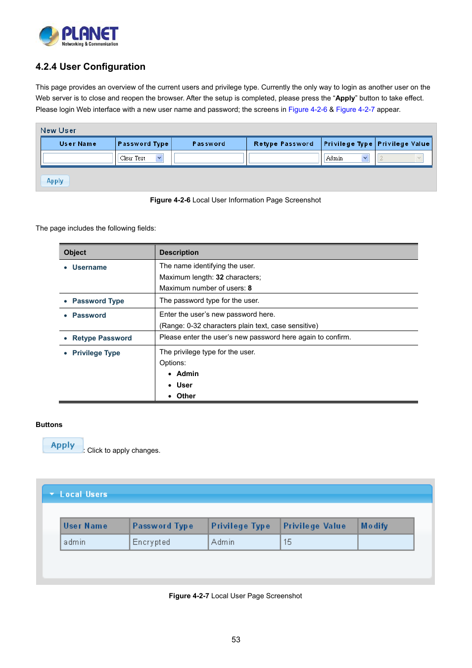 4 user configuration | PLANET LRP-822CS User Manual | Page 53 / 346