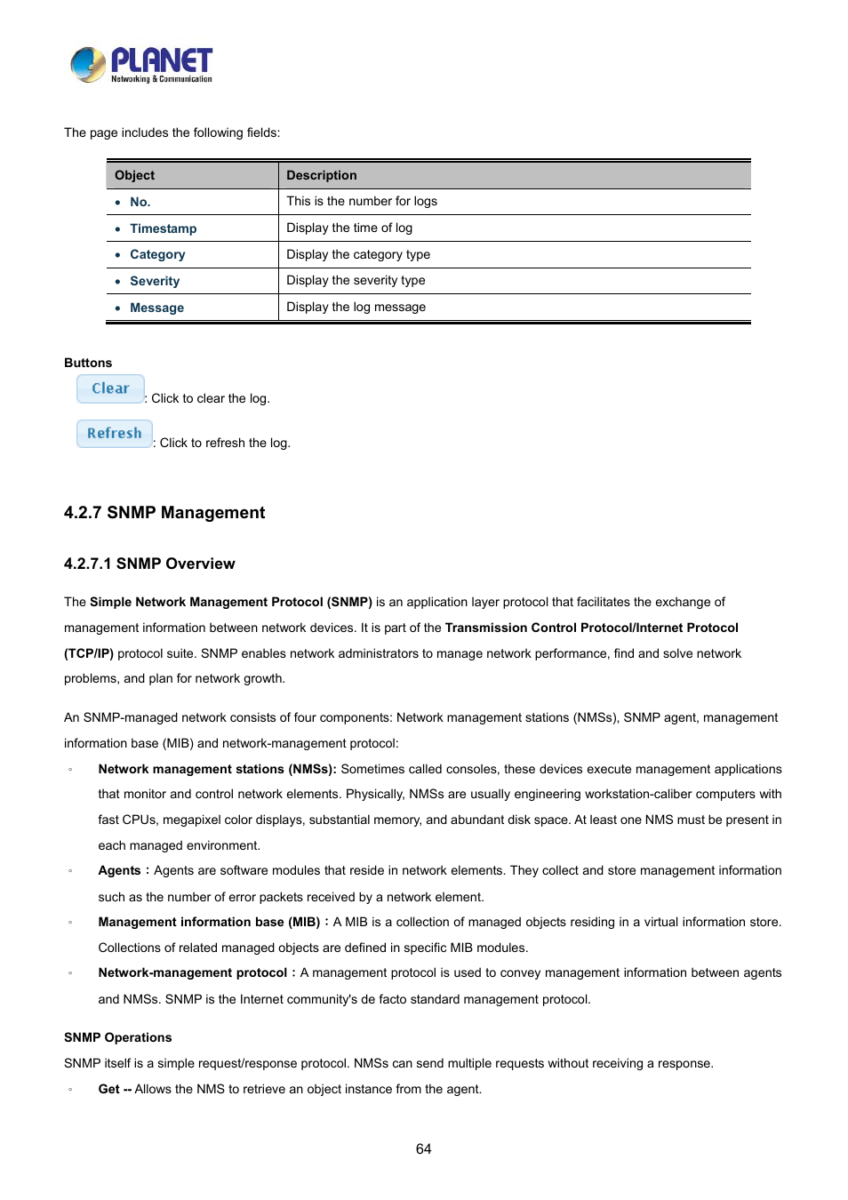 7 snmp management, 1 snmp overview | PLANET LRP-822CS User Manual | Page 64 / 346