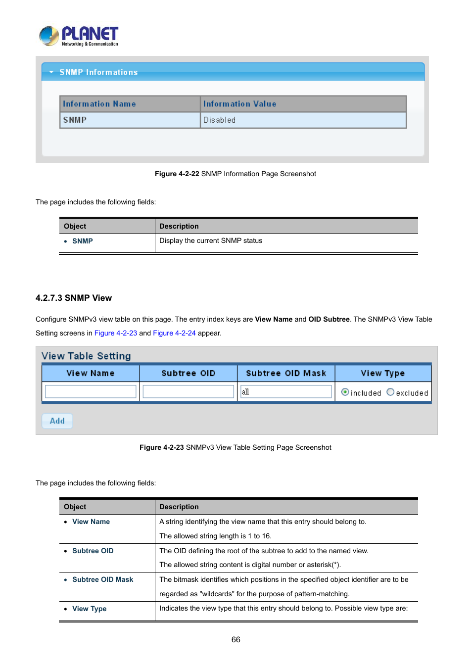 3 snmp view | PLANET LRP-822CS User Manual | Page 66 / 346