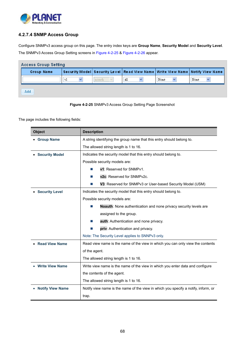 4 snmp access group | PLANET LRP-822CS User Manual | Page 68 / 346