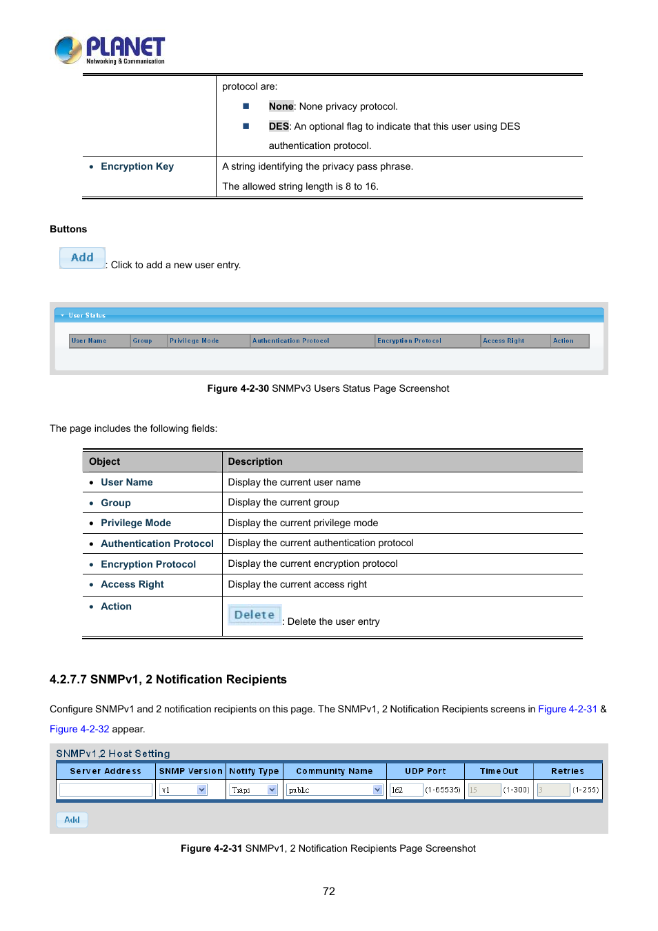 7 snmpv1, 2 notification recipients | PLANET LRP-822CS User Manual | Page 72 / 346