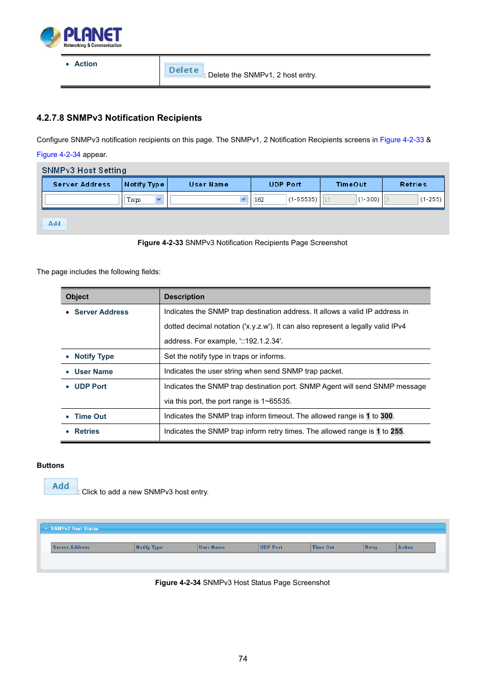 8 snmpv3 notification recipients | PLANET LRP-822CS User Manual | Page 74 / 346