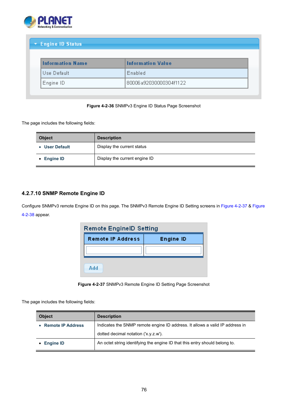 10 snmp remote engine id, 0 snmp remote engine id | PLANET LRP-822CS User Manual | Page 76 / 346