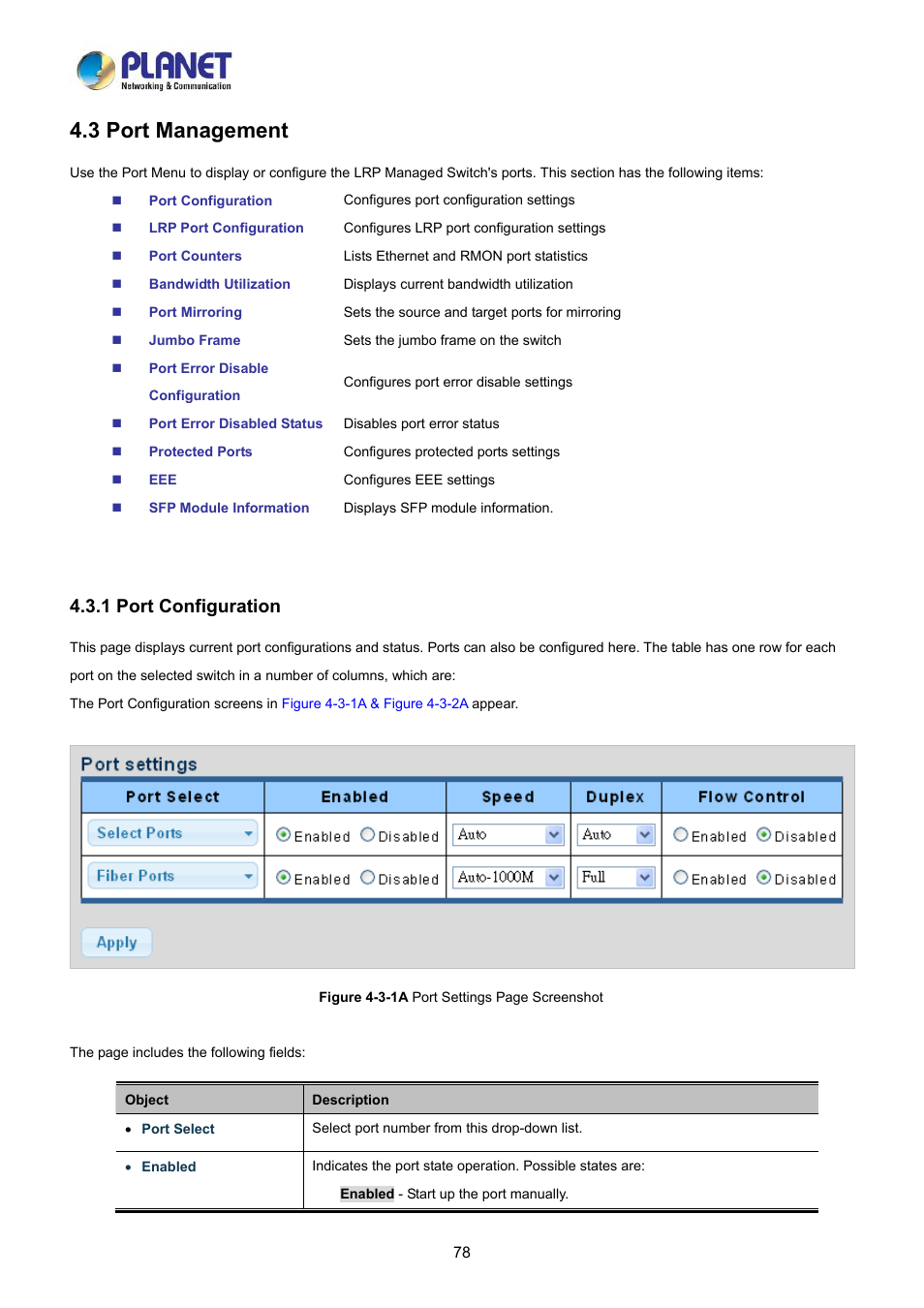 3 port management, 1 port configuration | PLANET LRP-822CS User Manual | Page 78 / 346