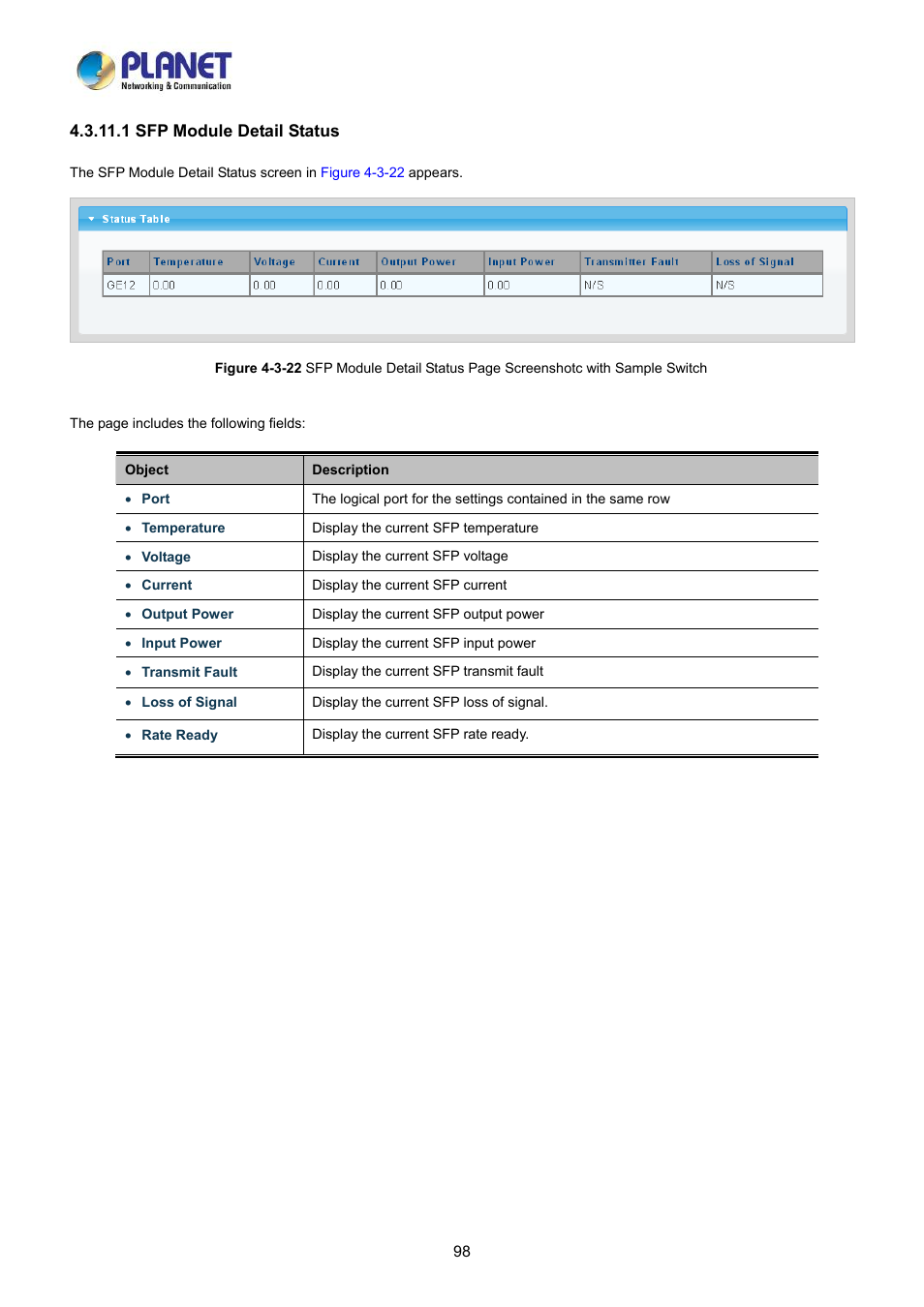 1 sfp module detail status | PLANET LRP-822CS User Manual | Page 98 / 346