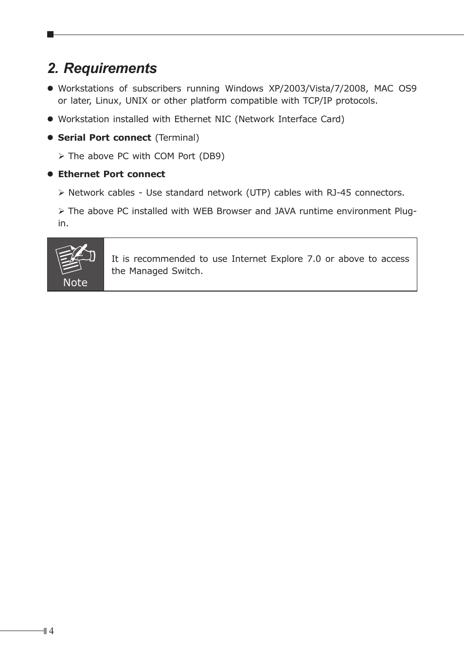 Requirements | PLANET MGSD-10080F User Manual | Page 4 / 16