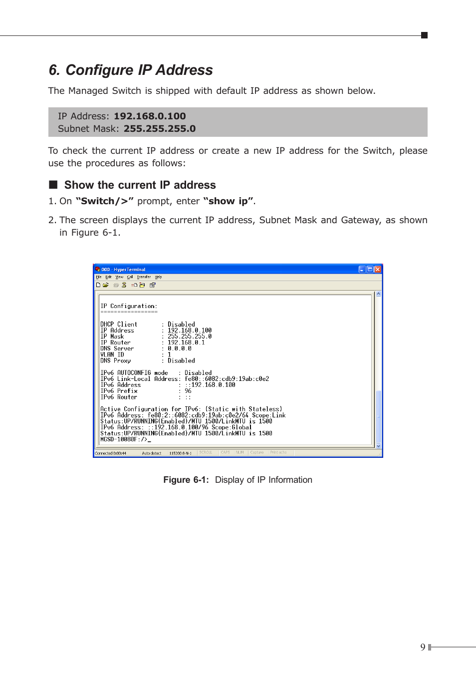 Configure ip address | PLANET MGSD-10080F User Manual | Page 9 / 16