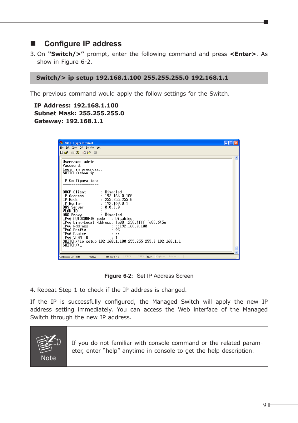 Configure ip address | PLANET MGSW-24160F User Manual | Page 9 / 16