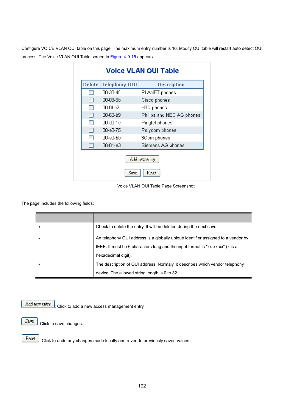 10 voice vlan oui table | PLANET MGSW-24160F User Manual | Page 192 / 523