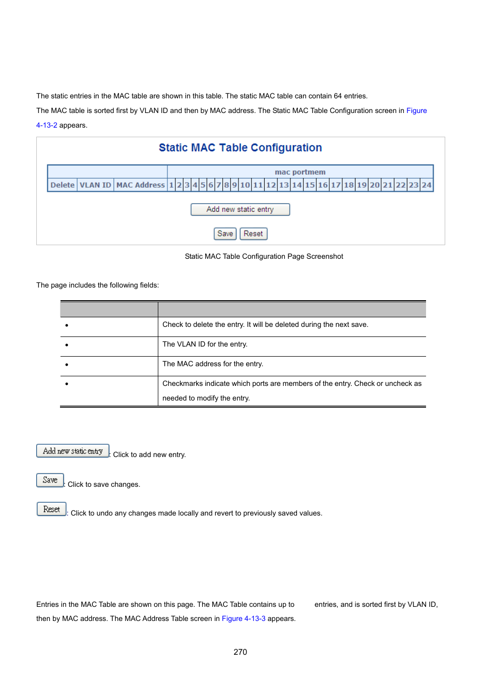 2 static mac table configuration, 3 mac address table status | PLANET MGSW-24160F User Manual | Page 270 / 523