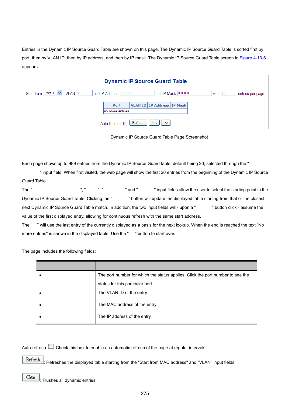 6 dynamic ip source guard table | PLANET MGSW-24160F User Manual | Page 275 / 523
