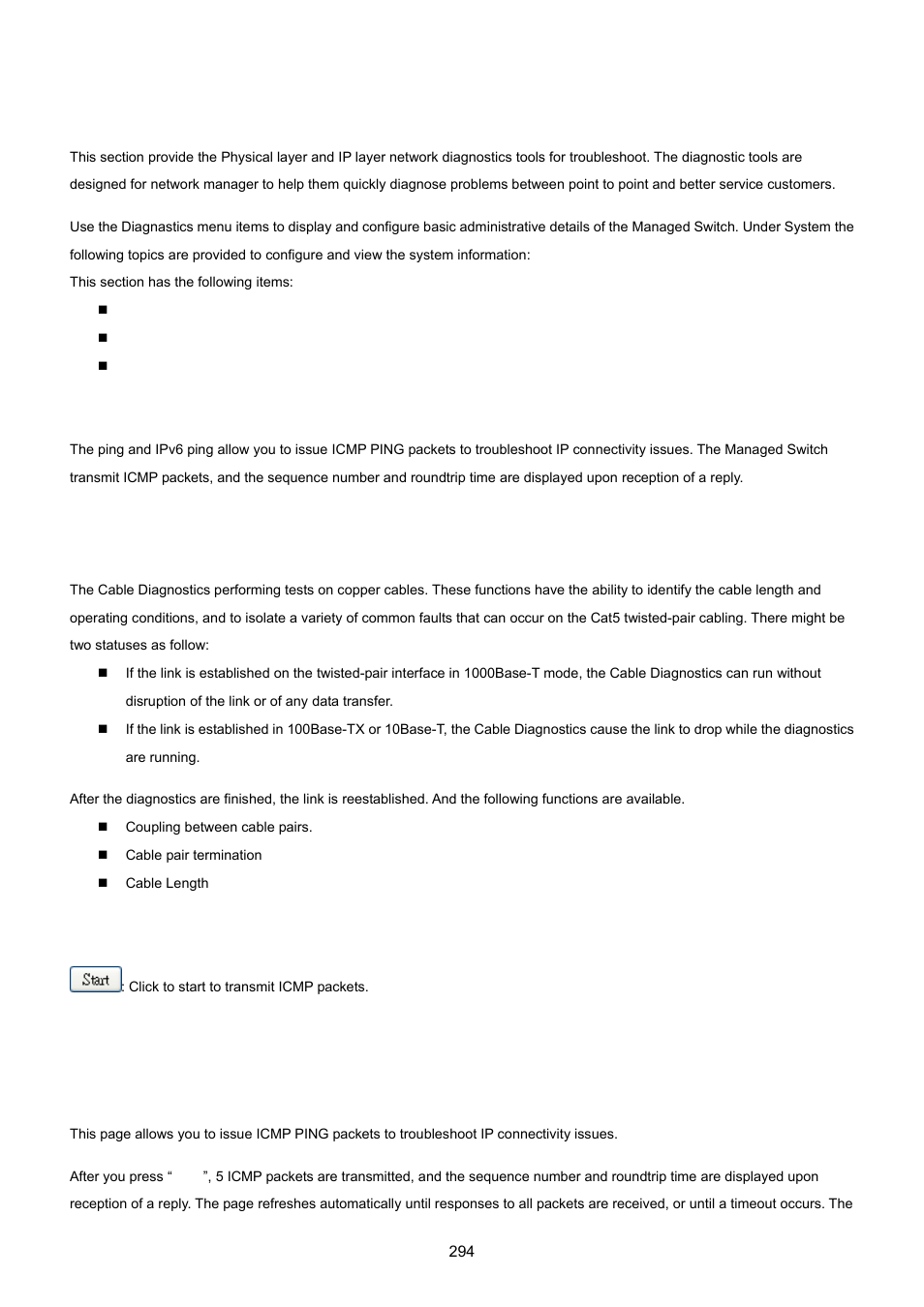 15 network diagnostics, 1 ping, Ping | Cable diagnostics | PLANET MGSW-24160F User Manual | Page 294 / 523