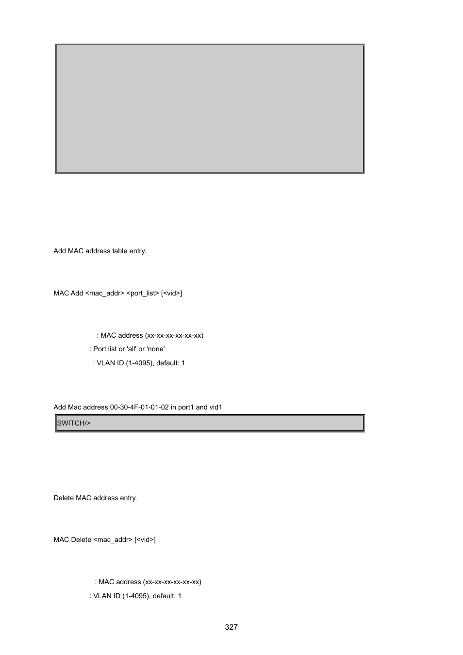 Mac add, Mac delete | PLANET MGSW-24160F User Manual | Page 327 / 523