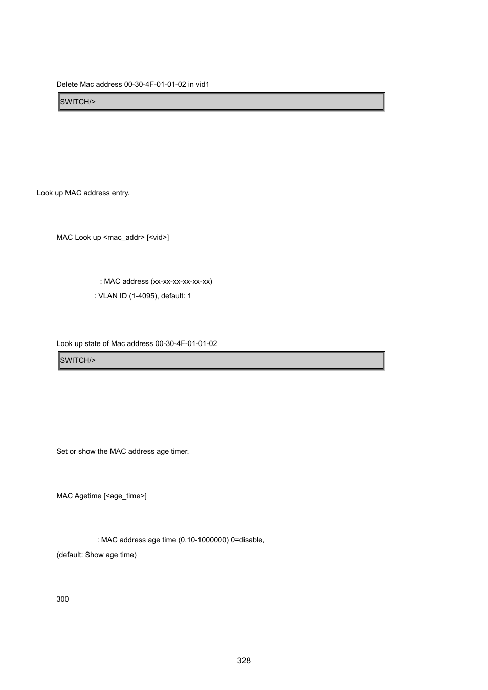 Mac look up, Mac age time | PLANET MGSW-24160F User Manual | Page 328 / 523