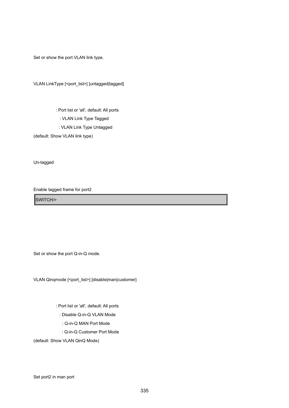 Vlan link type, Vlan q-in-q mode | PLANET MGSW-24160F User Manual | Page 335 / 523