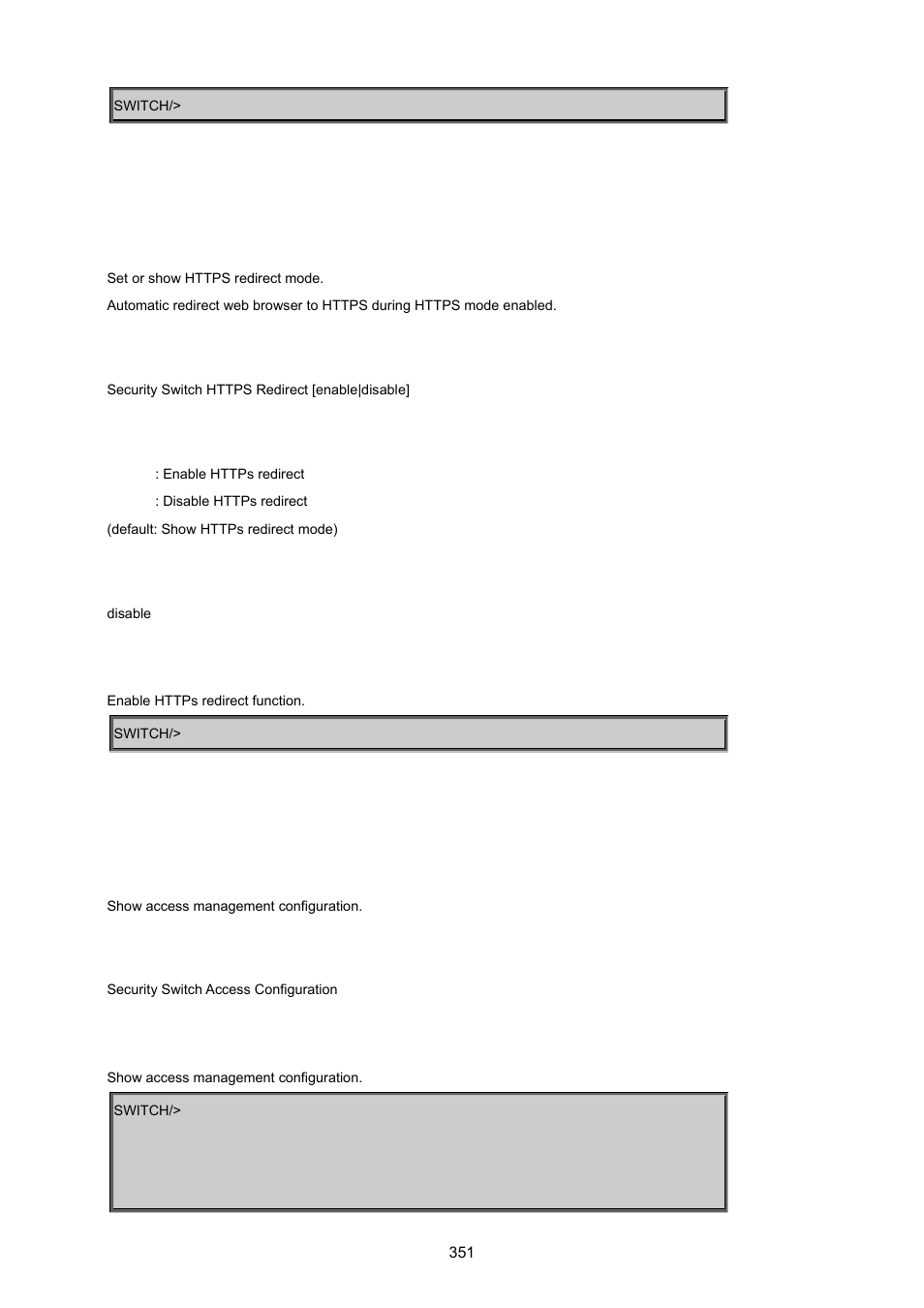 Security switch https redirect, Security switch access configuration | PLANET MGSW-24160F User Manual | Page 351 / 523