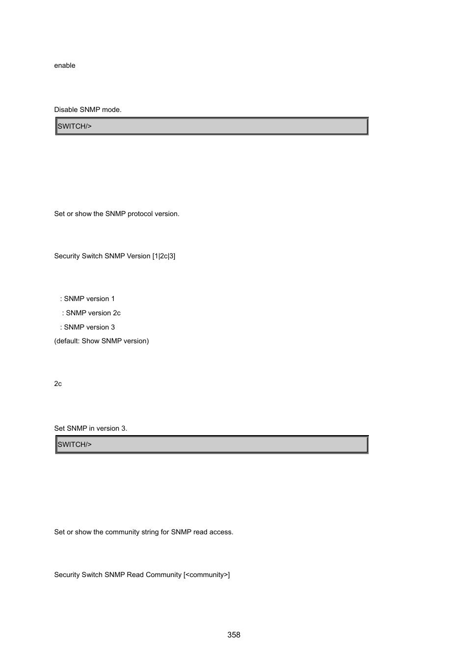 Security switch snmp version, Security switch snmp read community | PLANET MGSW-24160F User Manual | Page 358 / 523