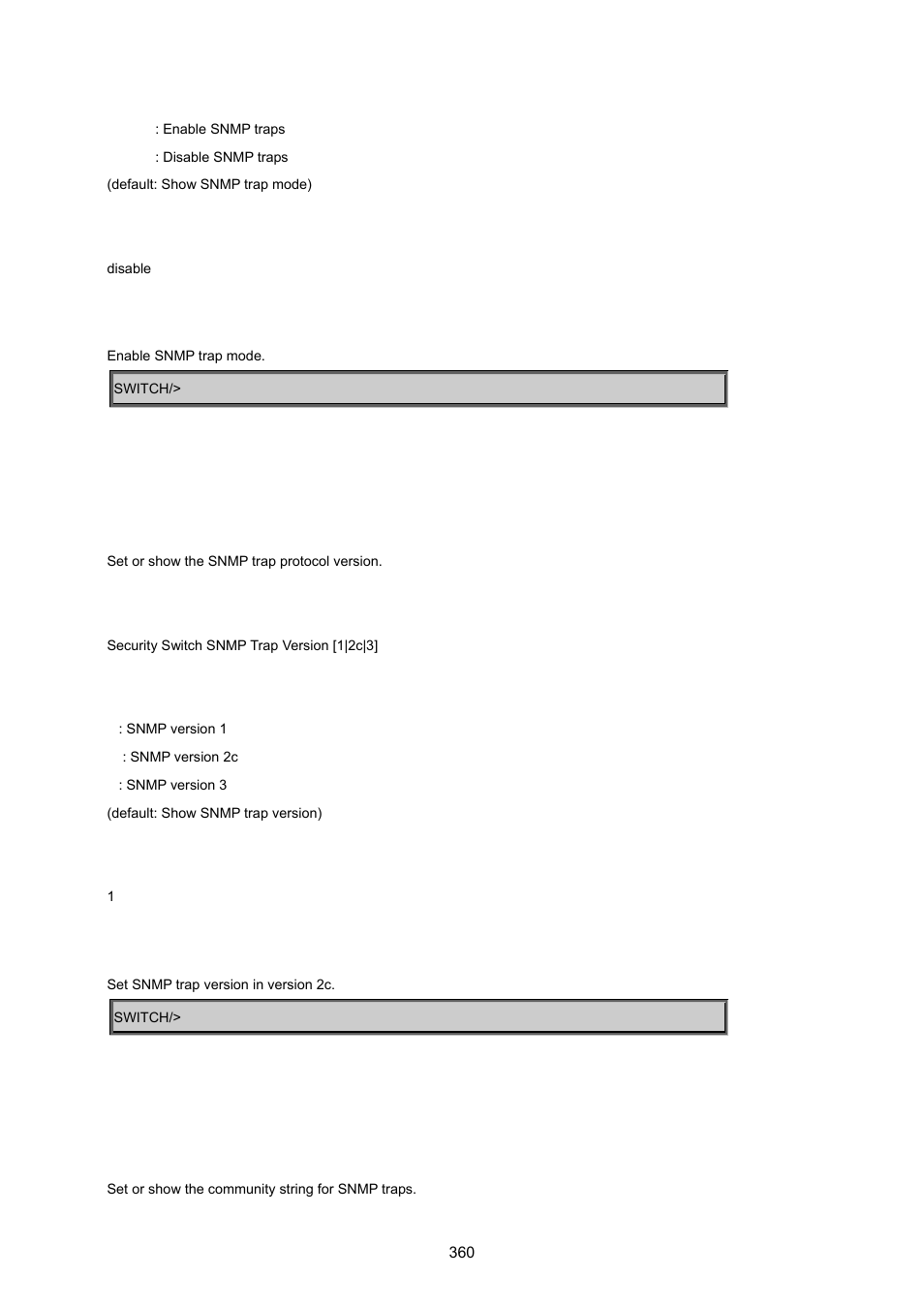 Security switch snmp trap version, Security switch snmp trap community | PLANET MGSW-24160F User Manual | Page 360 / 523