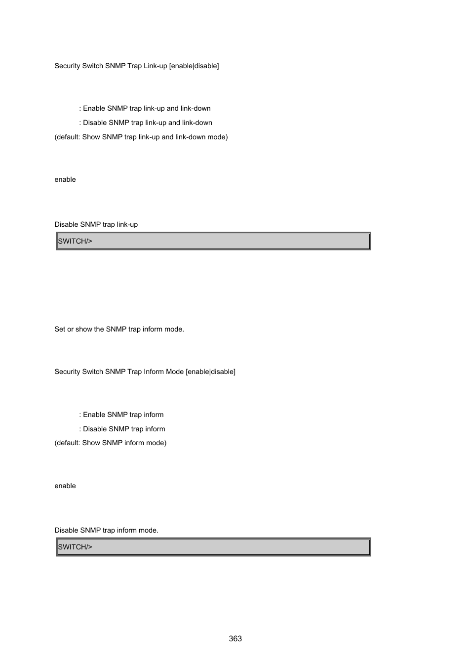 Security switch snmp trap inform mode | PLANET MGSW-24160F User Manual | Page 363 / 523