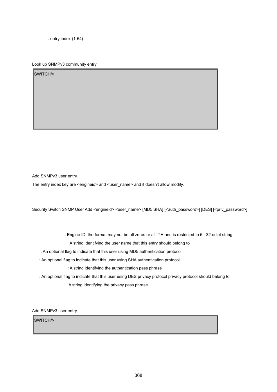 Security switch snmp user add | PLANET MGSW-24160F User Manual | Page 368 / 523