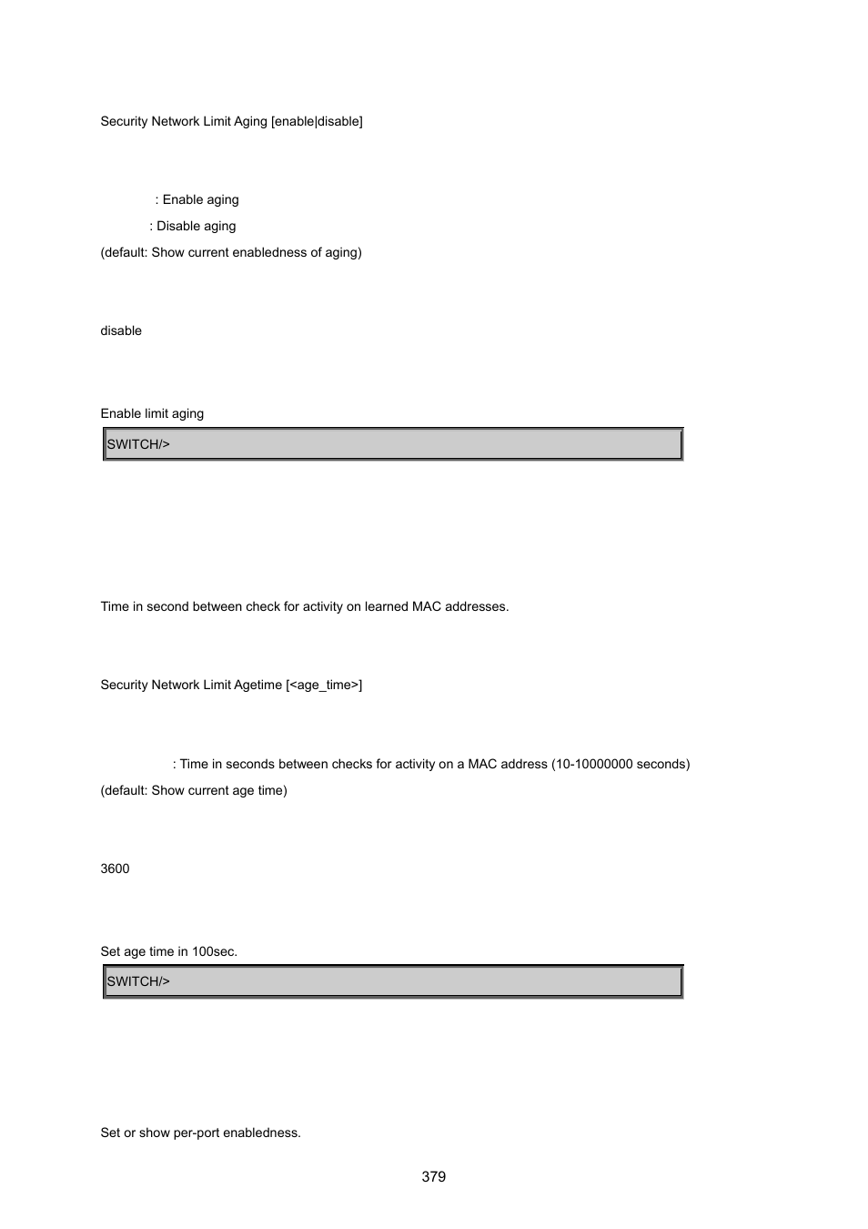 Security network limit agetime, Security network limit port | PLANET MGSW-24160F User Manual | Page 379 / 523