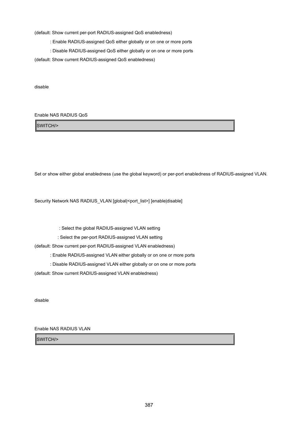 Security network nas radius_vlan, Security network nas guest_vlan | PLANET MGSW-24160F User Manual | Page 387 / 523