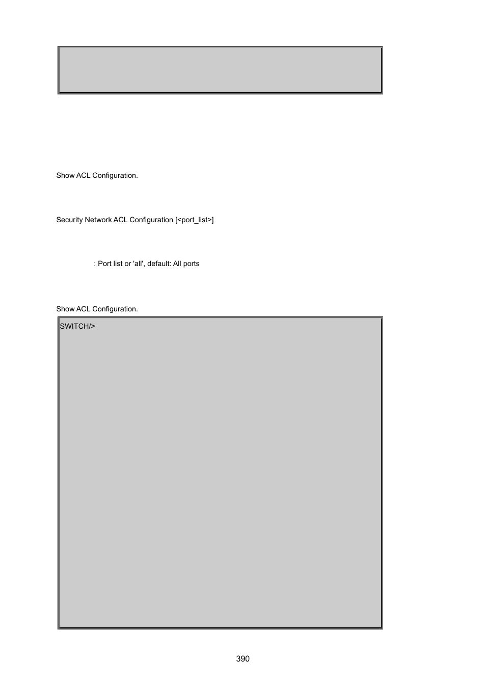 Security network acl configuration | PLANET MGSW-24160F User Manual | Page 390 / 523