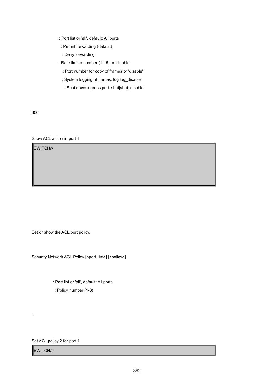Security network acl policy | PLANET MGSW-24160F User Manual | Page 392 / 523