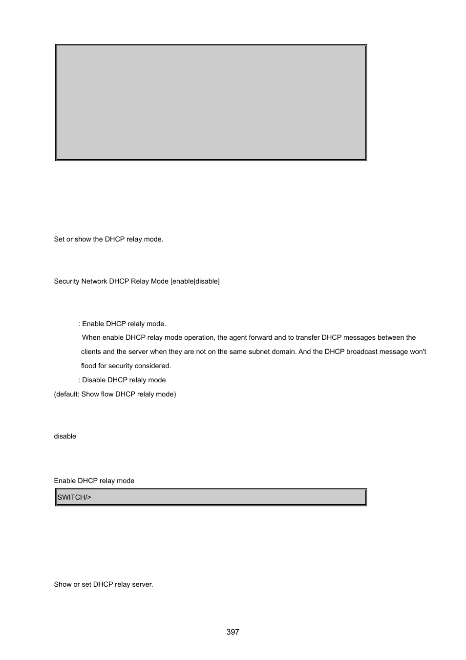 Security network dhcp relay mode, Security network dhcp relay server | PLANET MGSW-24160F User Manual | Page 397 / 523