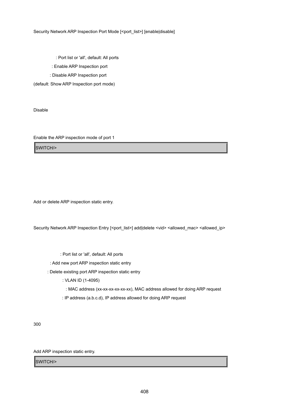 Security network arp inspection entry | PLANET MGSW-24160F User Manual | Page 408 / 523