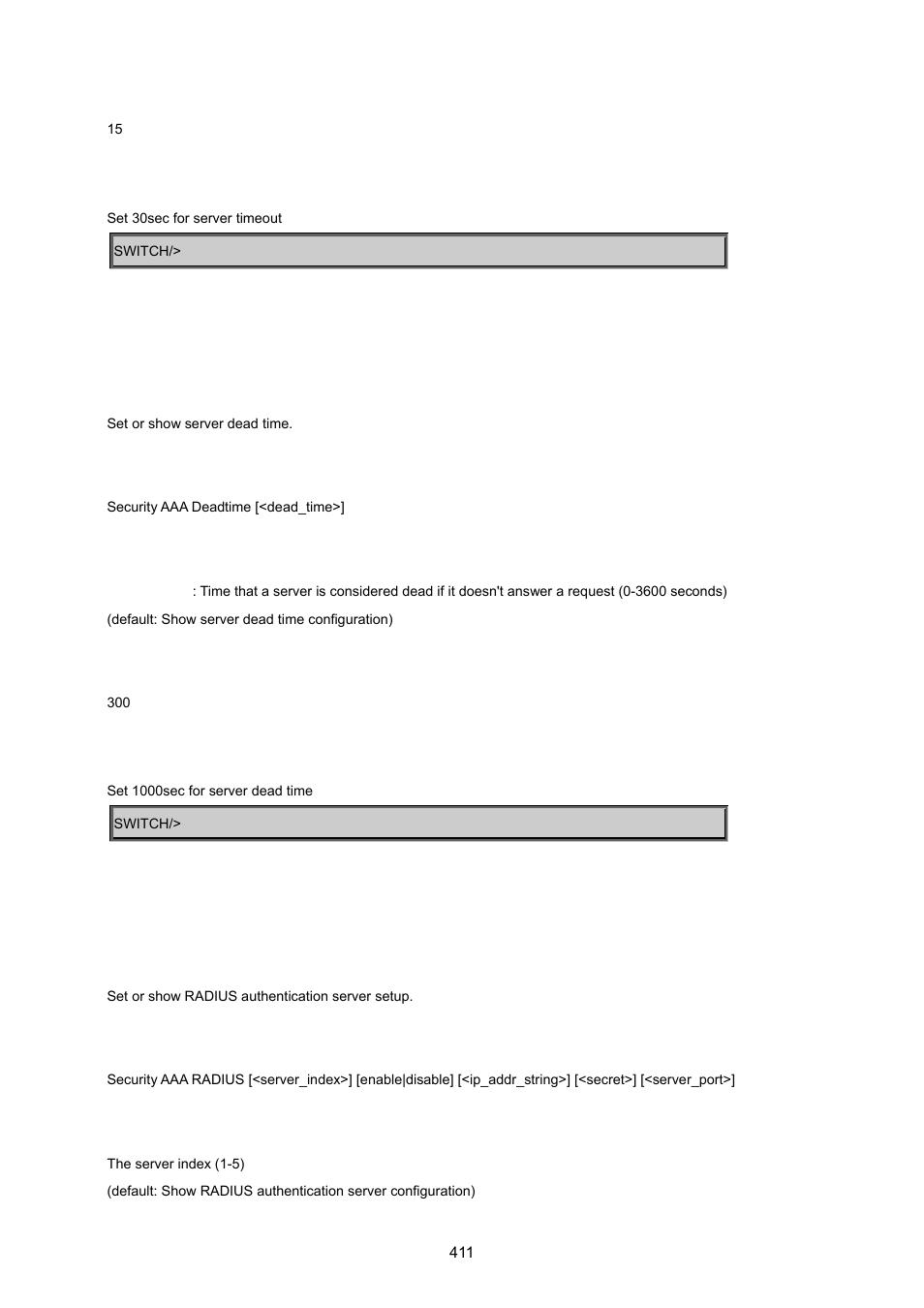 Security aaa deadtime, Security aaa radius | PLANET MGSW-24160F User Manual | Page 411 / 523