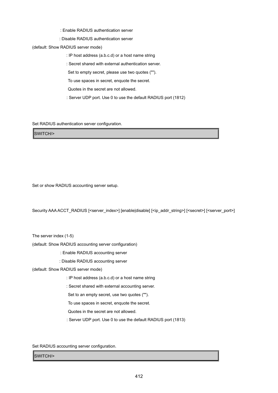 Security aaa acct_radius | PLANET MGSW-24160F User Manual | Page 412 / 523