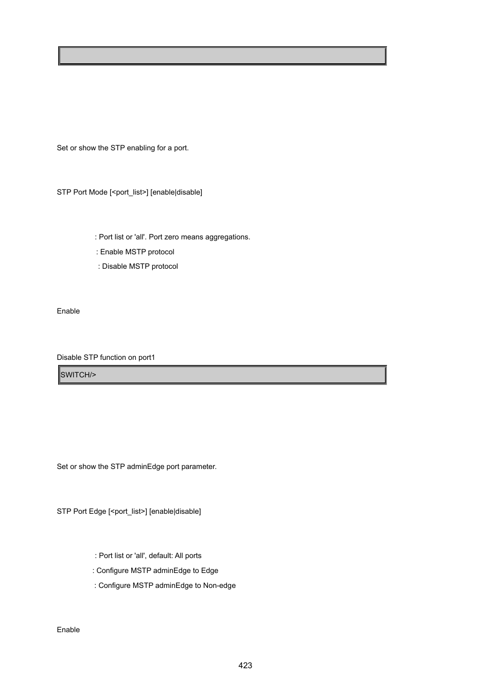 Stp port mode, Stp port edge | PLANET MGSW-24160F User Manual | Page 423 / 523