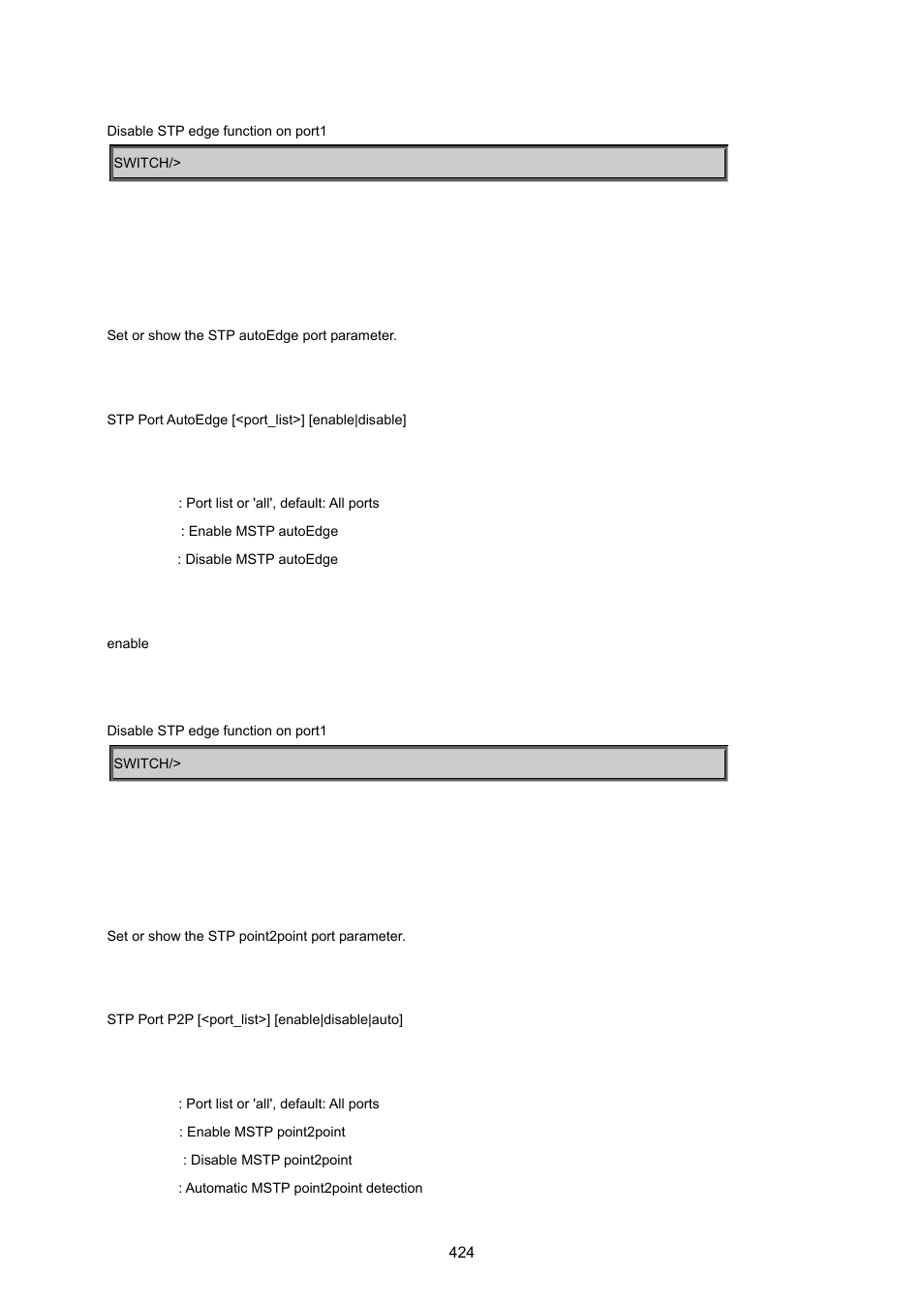 Stp port autoedge, Stp port p2p | PLANET MGSW-24160F User Manual | Page 424 / 523