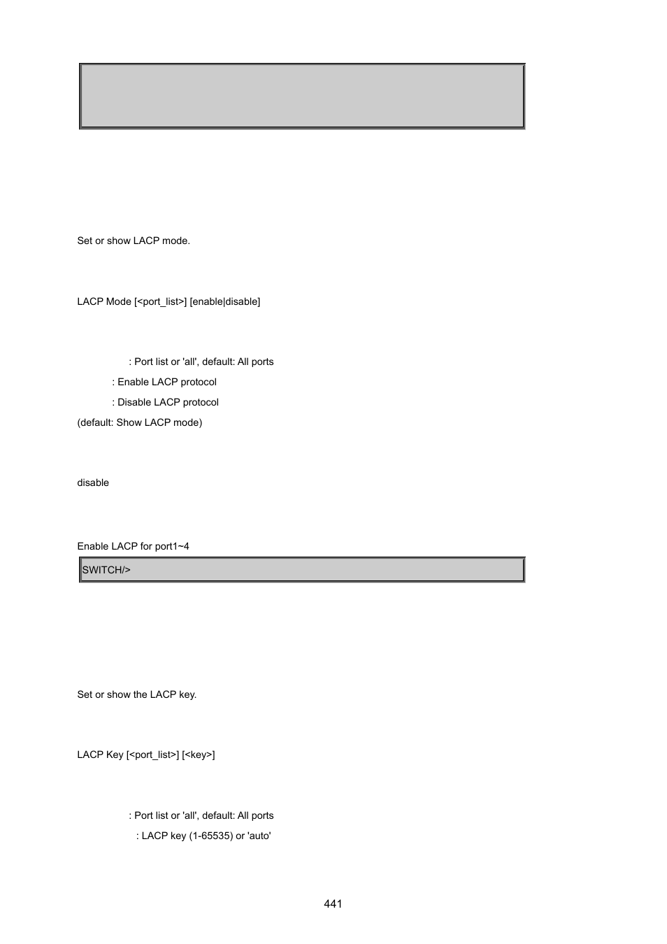 Lacp mode, Lacp key | PLANET MGSW-24160F User Manual | Page 441 / 523