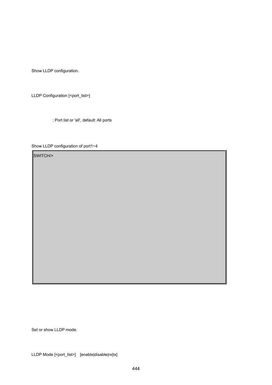 12 lldp command, Lldp configuration, Lldp mode | PLANET MGSW-24160F User Manual | Page 444 / 523