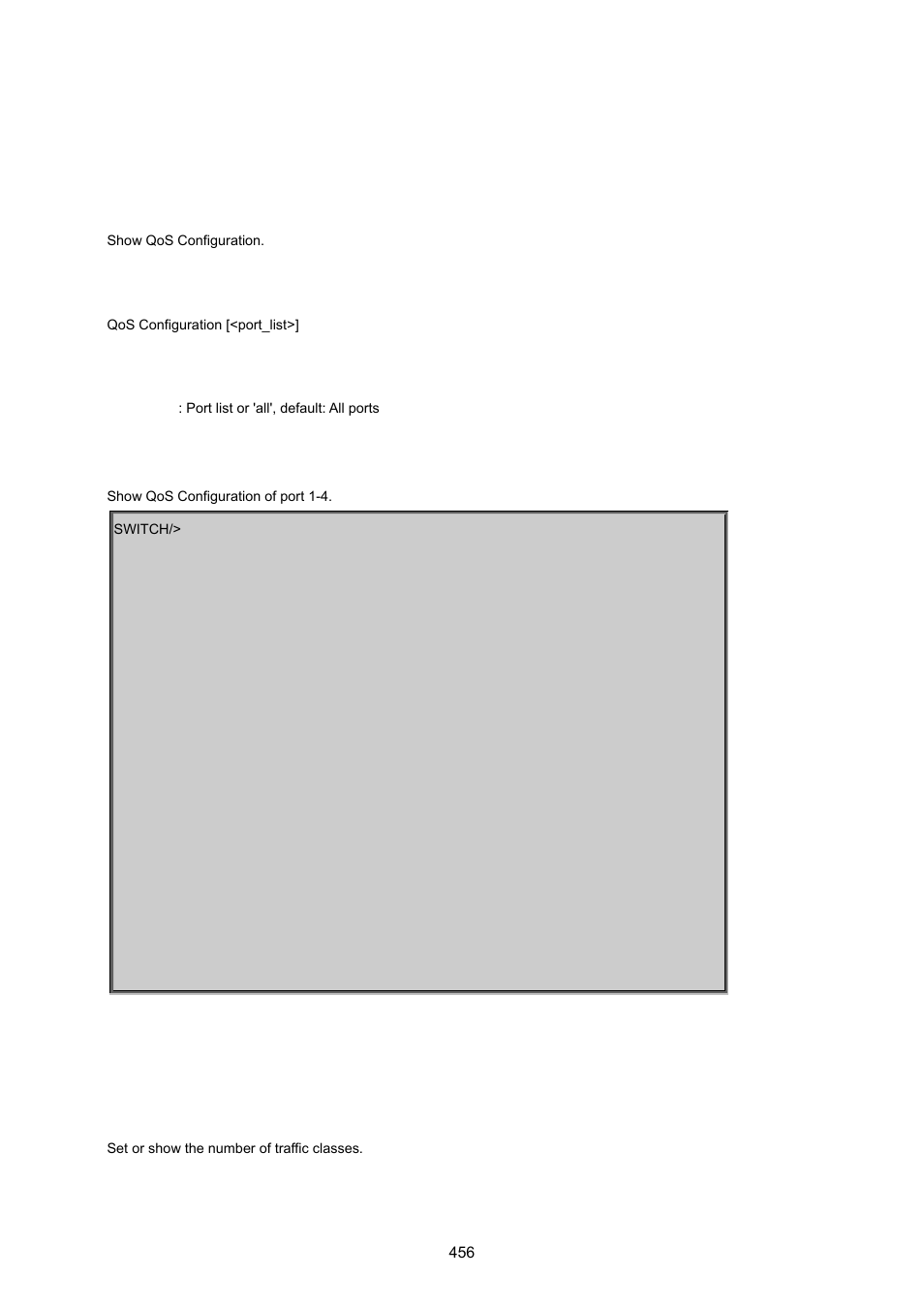 14 quality of service command, Qos configuration, Qos classes | PLANET MGSW-24160F User Manual | Page 456 / 523